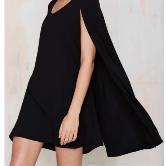 NWOT Nasty Gal cape blk one piece mini dress Sz S - Picture 2 of 11